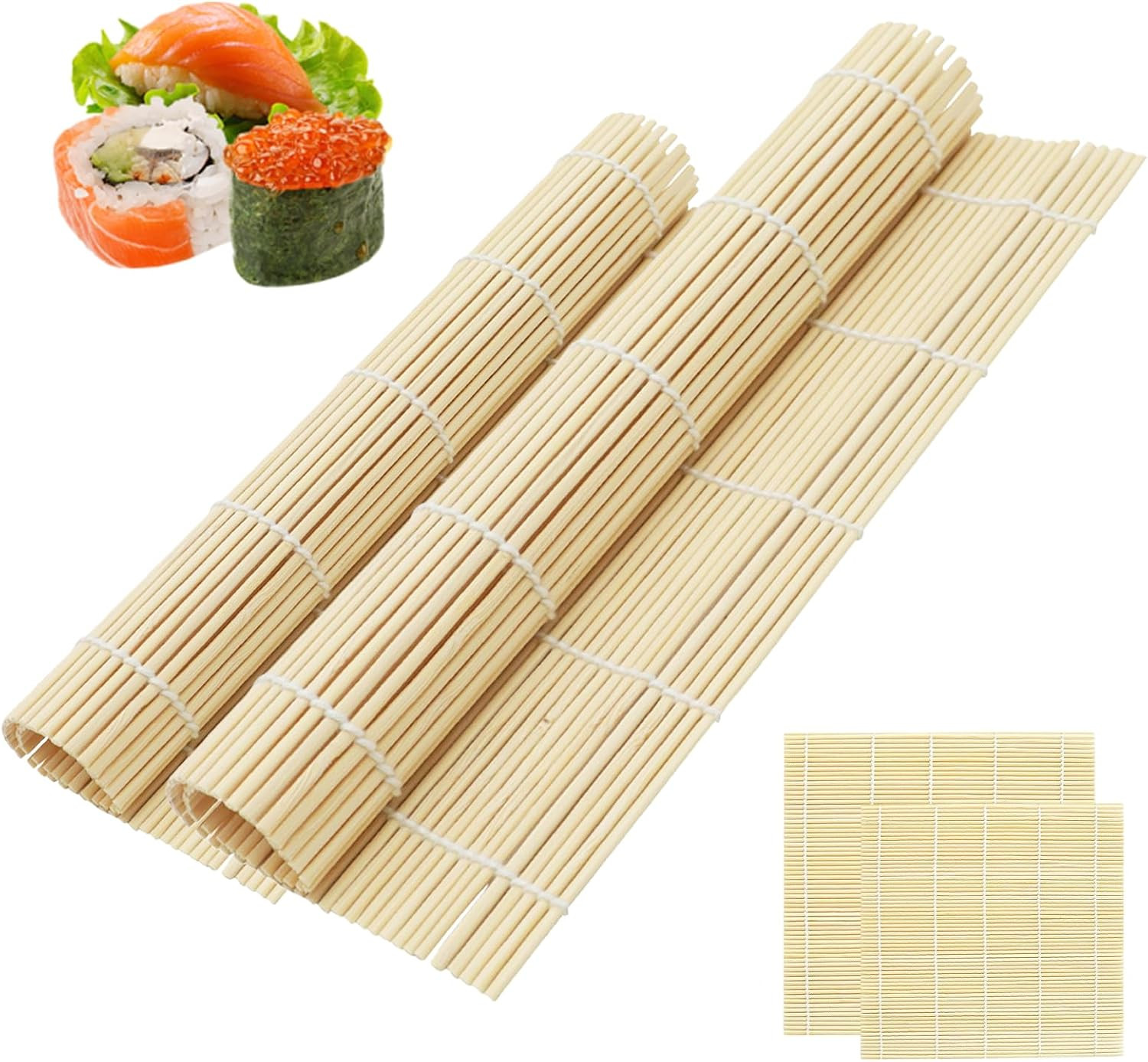 2 Pack Bamboo Sushi Rolling Mats 9.5 & 12 Inch Sushi Roller for Sushi Kimbap