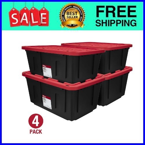 Hyper Tough 27 Gal Heavy Duty Storage Bin Snap Lid 4-Pack Fast Ship USA