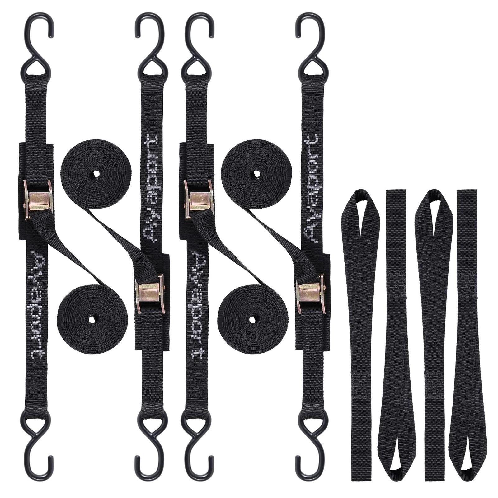 Ayaport Cam Buckle Tie Down Straps 6 feet Buckle-1"x6' black, Black