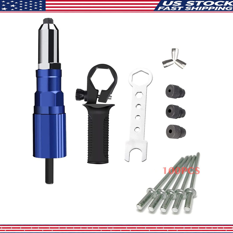 Electric Rivet Gun Adapter Kit Cordless Riveting Drill Tool 4 Rivet PColor: Blue