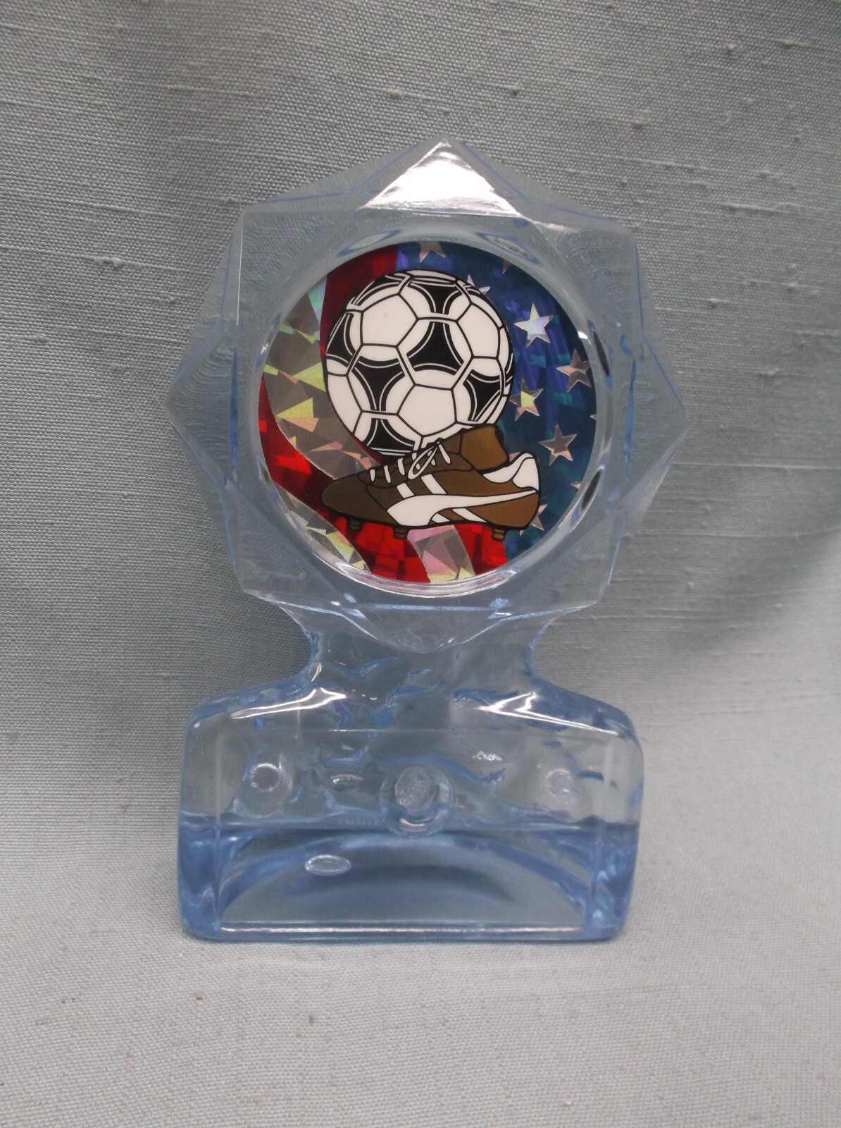 SOCCER trophy blue acrylic patriotic insert award ball and shoe
