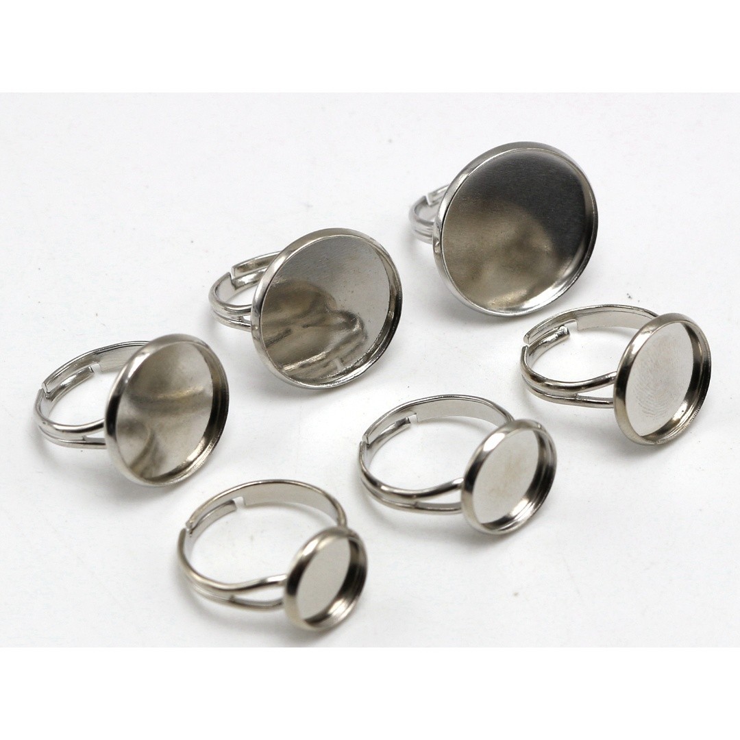 10Pcs Brass Ring Blanks Adjustable with Round Bezel Setting Cup 10mm-20mm Silver