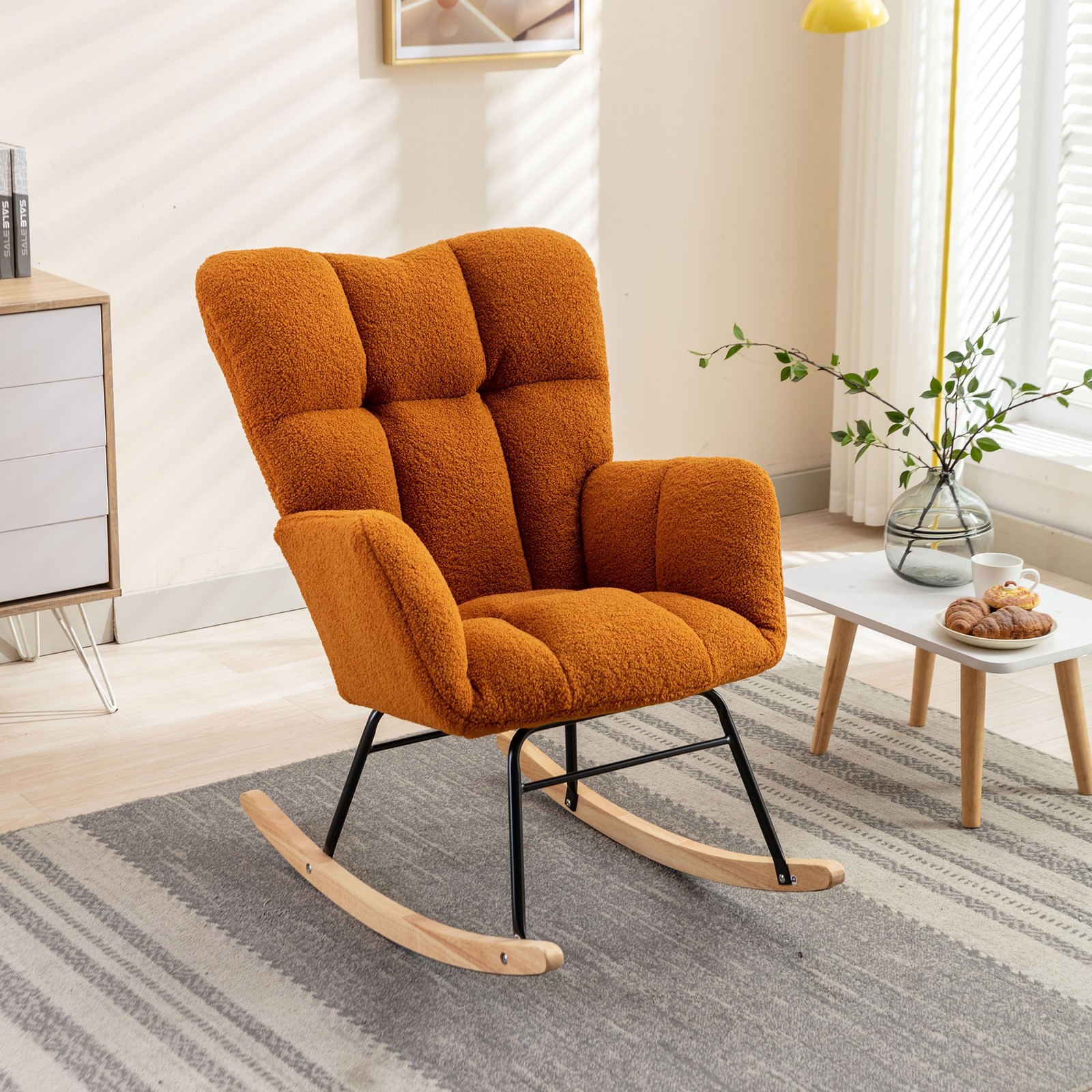 Teddy Fabric Rocking Glider Nursery Chair,Upholstered Glider Living Room Chair
