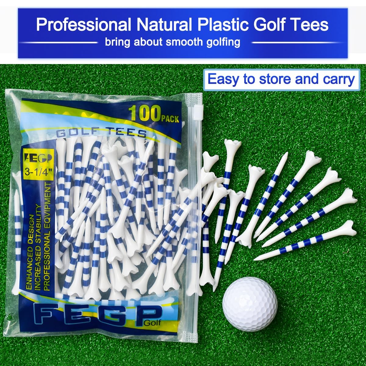 Golf Tees3 1/4" -100 Pack, Plastic Golf tees 3 1/4 inch 4-Prong Long Plastic ...