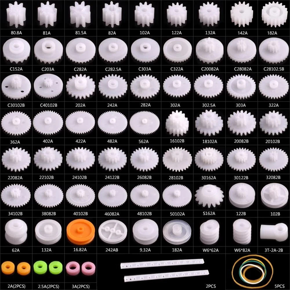 Plastic Gear Set, 75Pcs Single Double Reduction Gear Worm Gear for DIY Car Robot