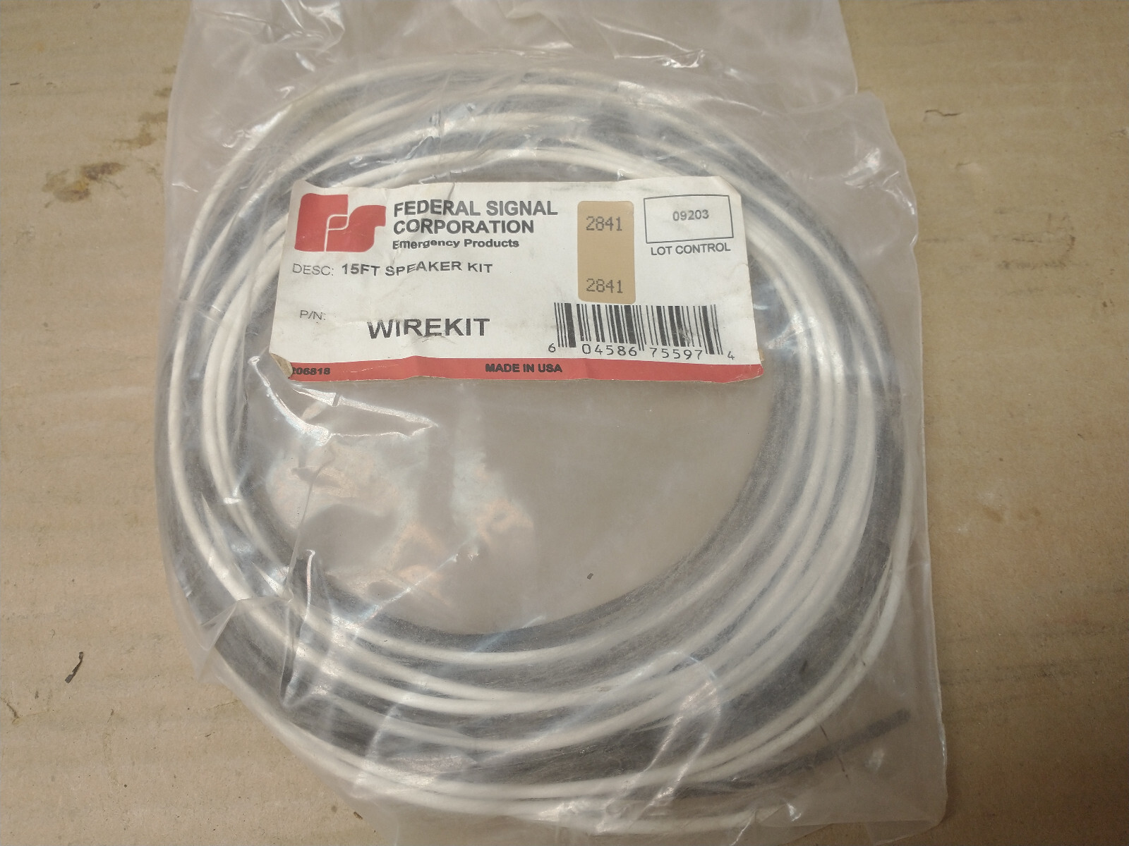 Federal Signal 206818 15ft speaker wire kit, new, for PA300 siren control box