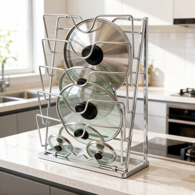 Pot Lid Organizer Rack - Durable Metal 5-Tier Hanging Kitchen Holder