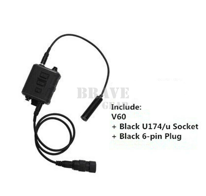 FCS V60 PTT Tactical Transmitter Receiver Connector AMP Comtac III HeadSet Black