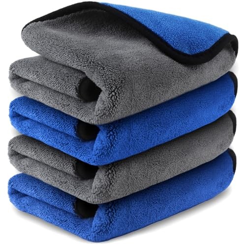 Microfiber Towels for Cars Wash 16 X 16 Inch, Pack of 4, Blue-grey, 800 Gsm