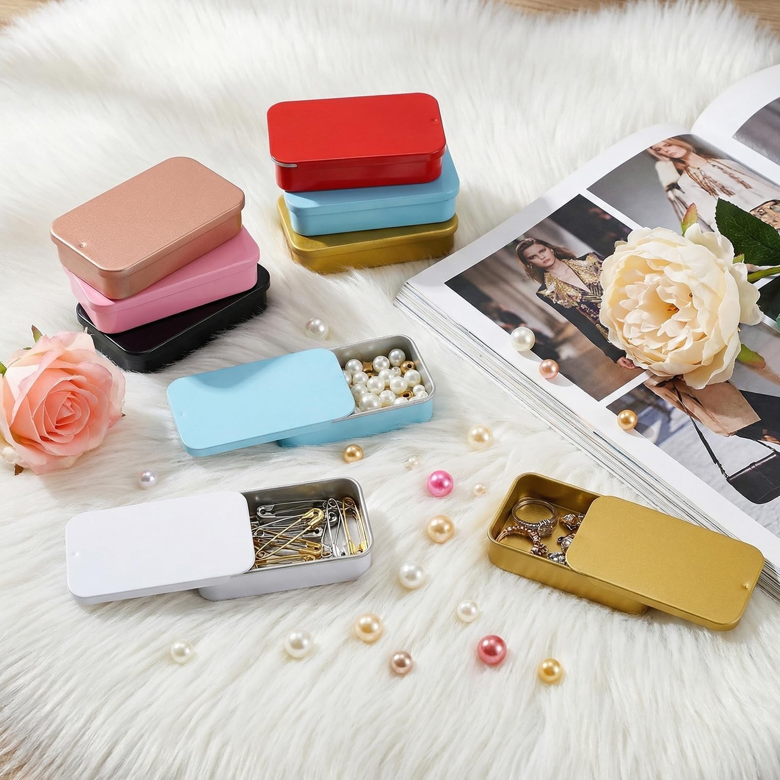 20 PCS Metal Tin Box Containers, 10 Colors Mini Rectangular Slide Top Tin Box...