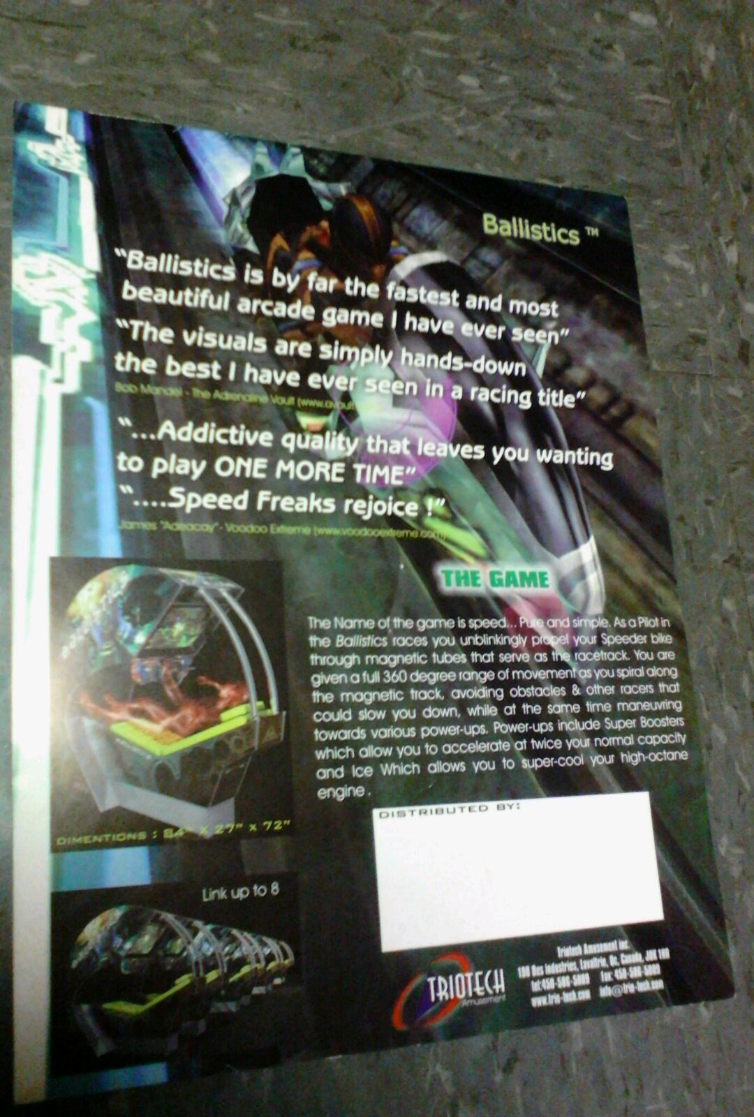 Triotech BALLISTICS flyer GREEN- good original