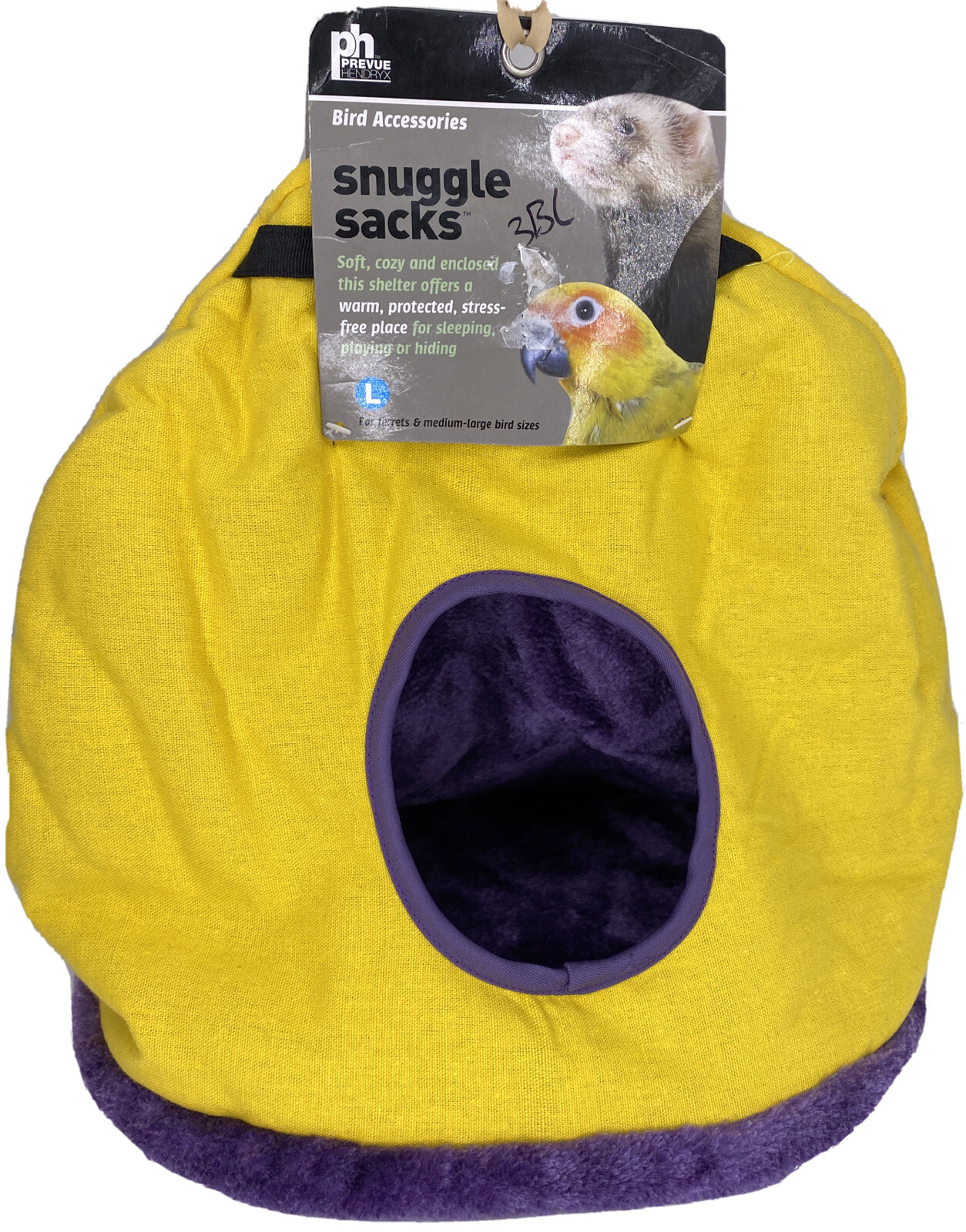 PREVUE PET Hanging Snuggle Sack Large Bird Ferret Cat Hideaway Yellow Purple
