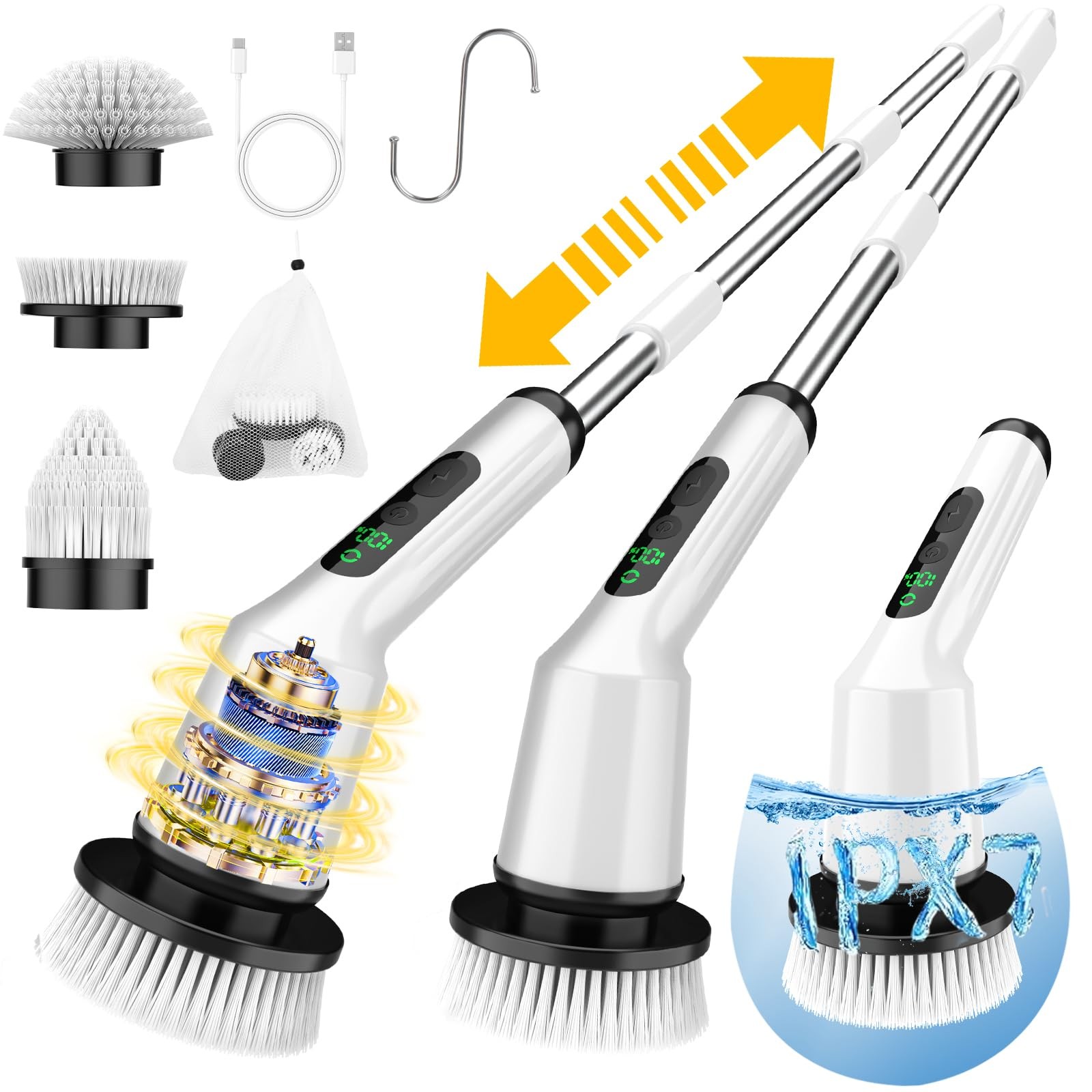 Electric Spin Scrubber for Cleaning Bathroom, Shower 7x6x17 inches, White