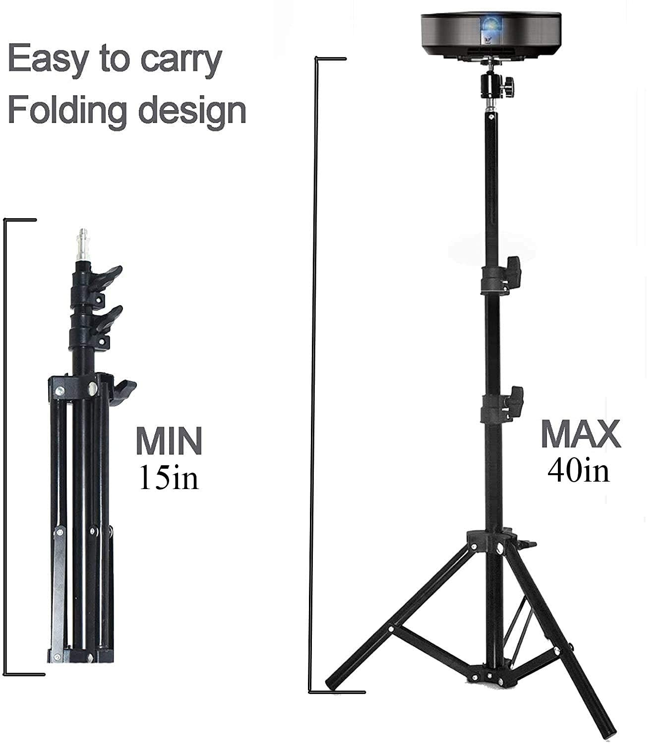 Portable Projector Tripod Stand, 18"-40" Adjustable Height, Up to 3lbs Load