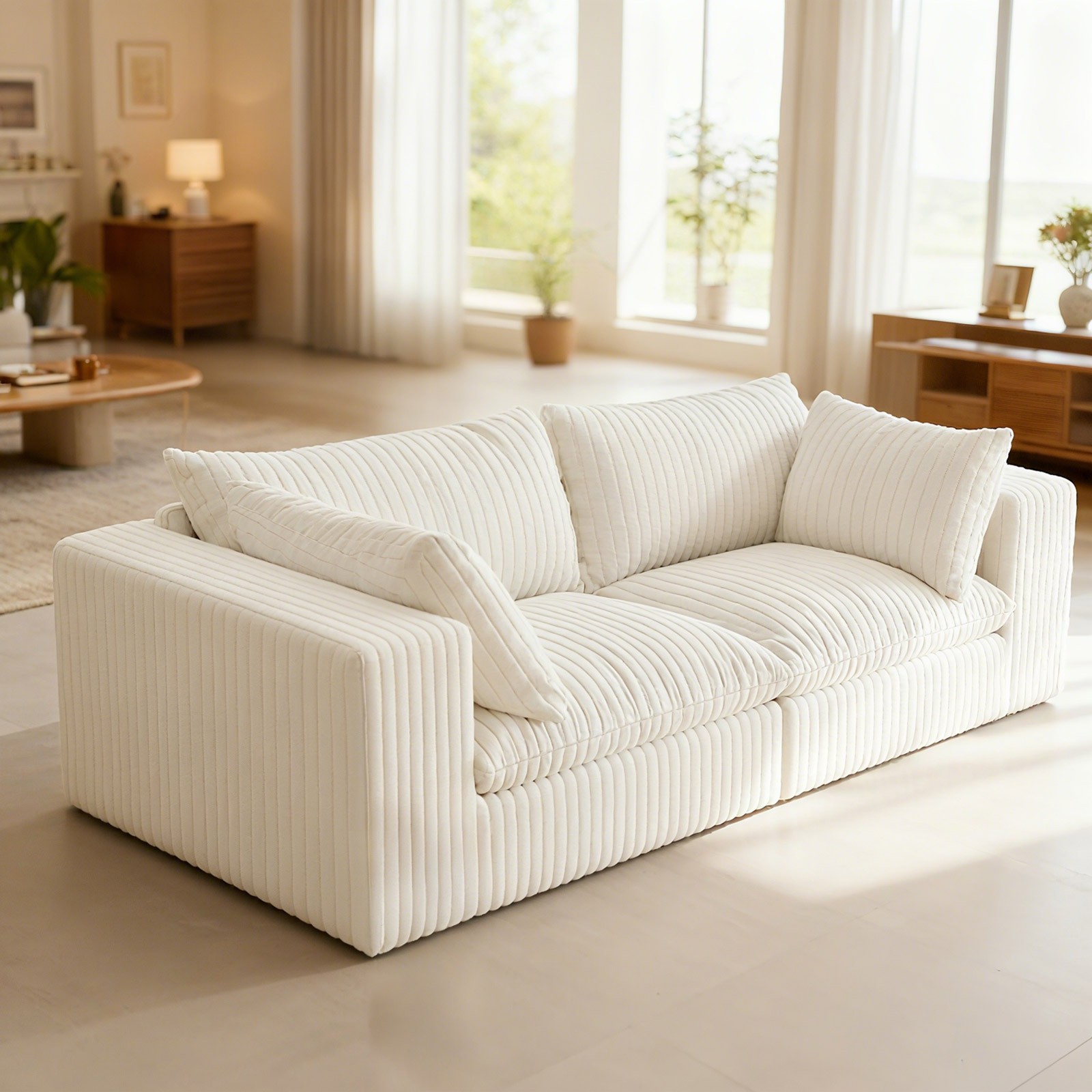Y137 Boneless Couch Convertible Sectional Corduroy Cloud Sofa for Living Room