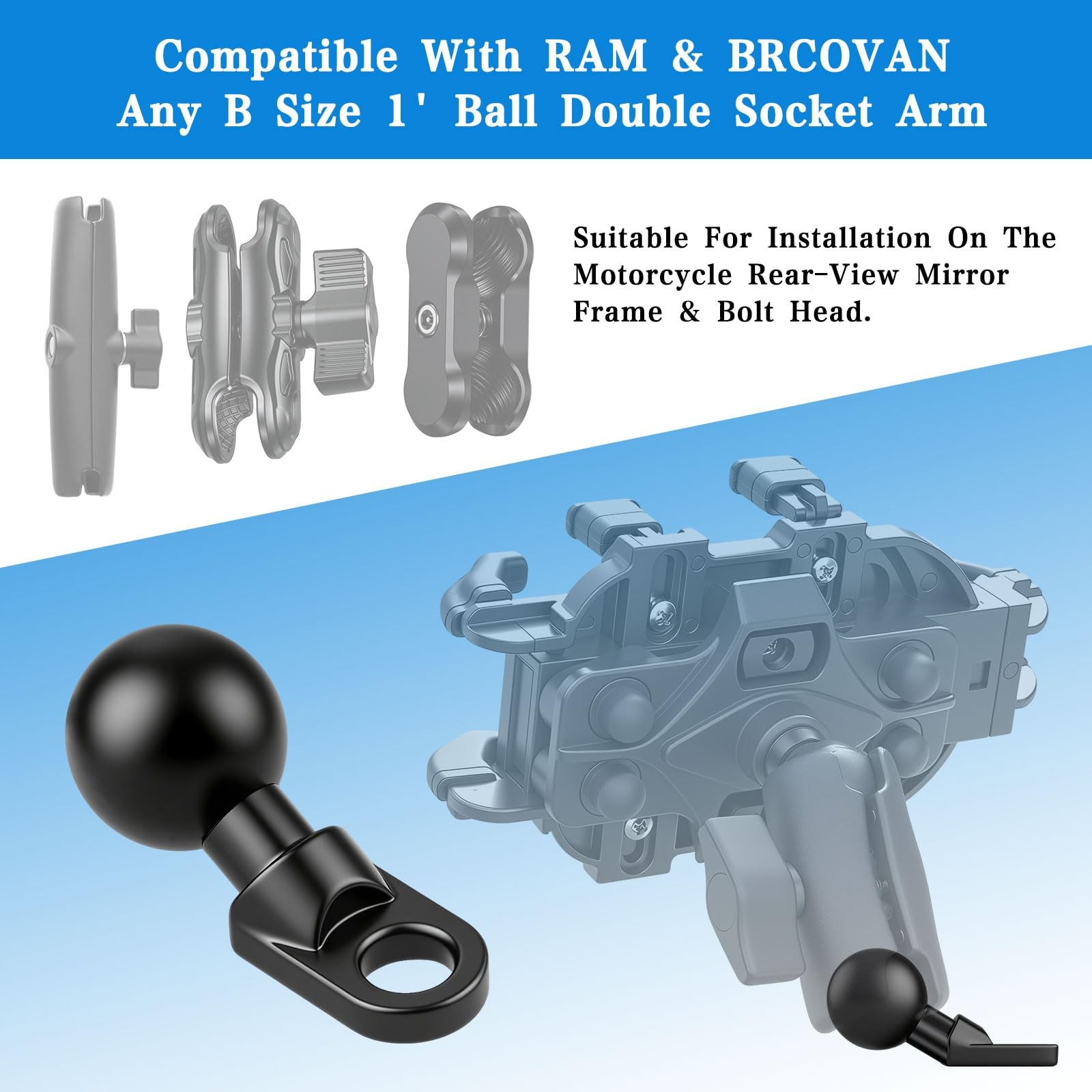 2 Pack Angled Bolt Head Adapter Ball Base with 1" and 10mm Black