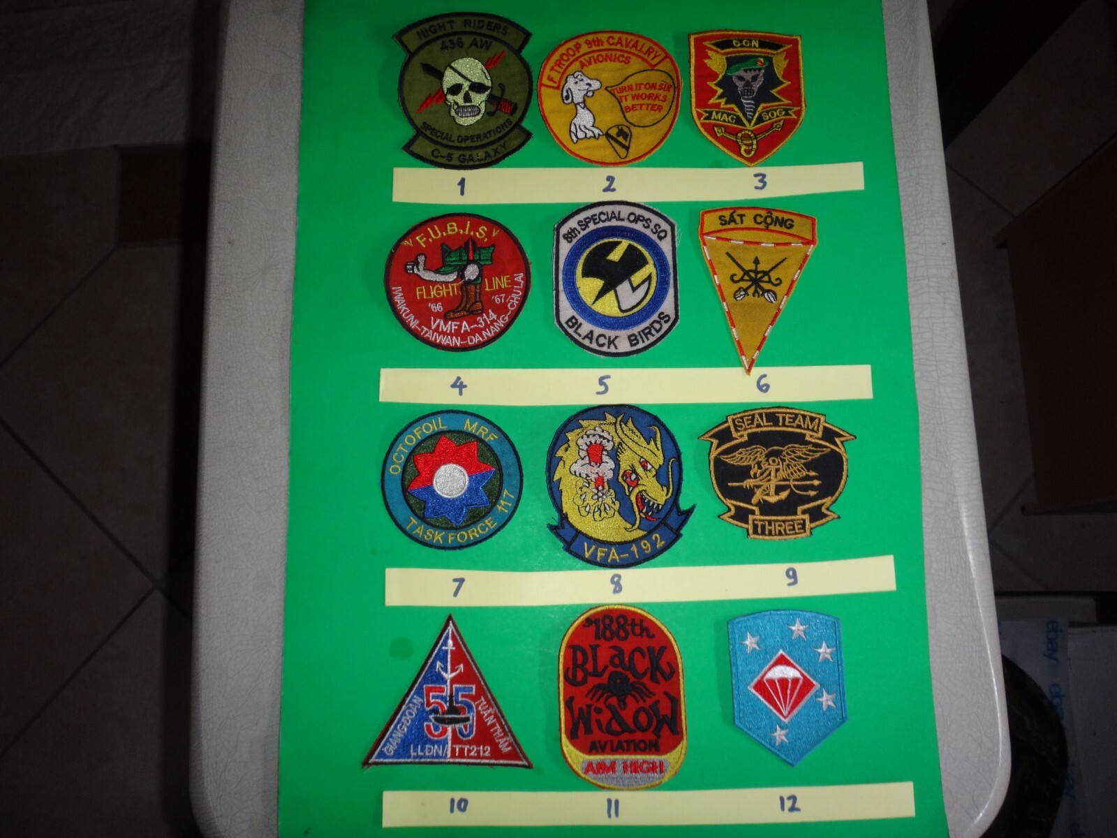 Lot #3: 12 Vietnam War US Army Air Force Navy Marines Patches, $12 each patch