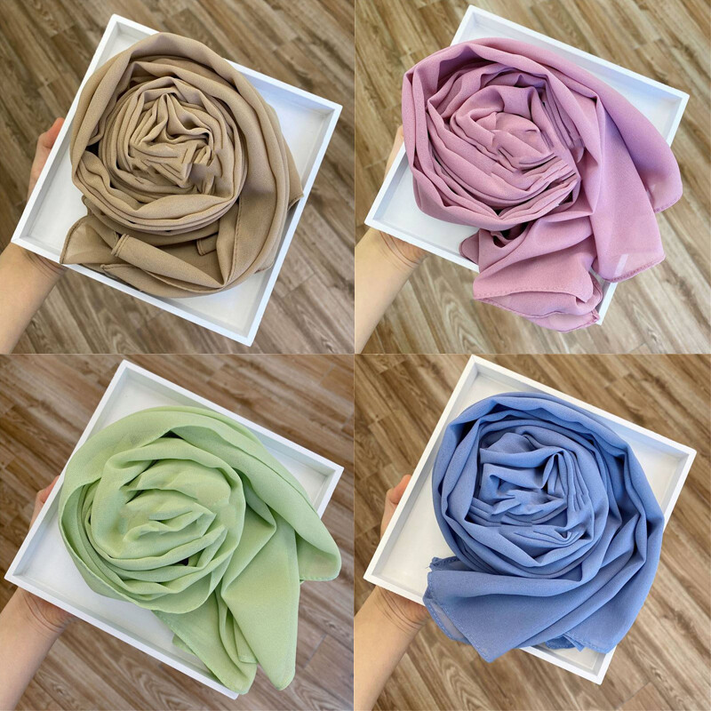 Chiffon Scarf Soft Elegant Sarong High Quality Shawl Wrap Plain Maxi