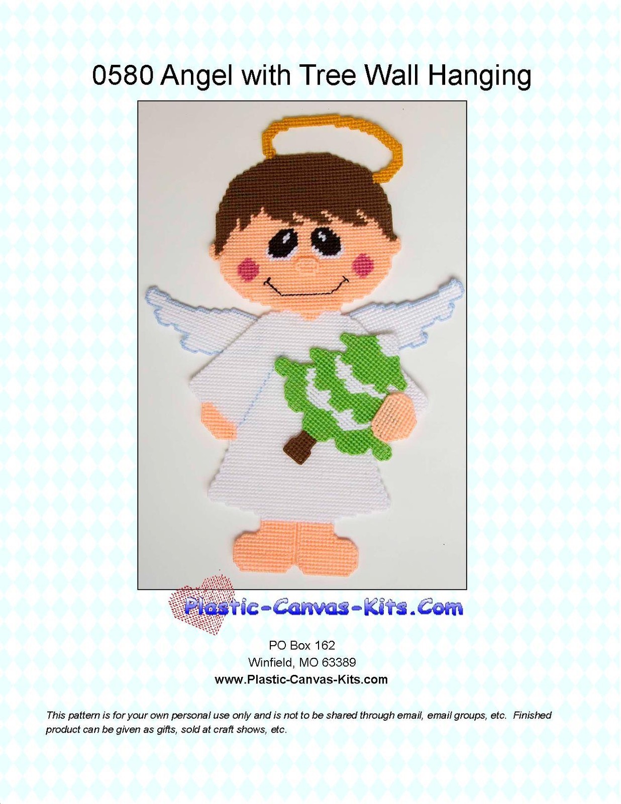 Angel with Christmas Tree-Wall Hanging-Plastic Canvas Pattern or Kit