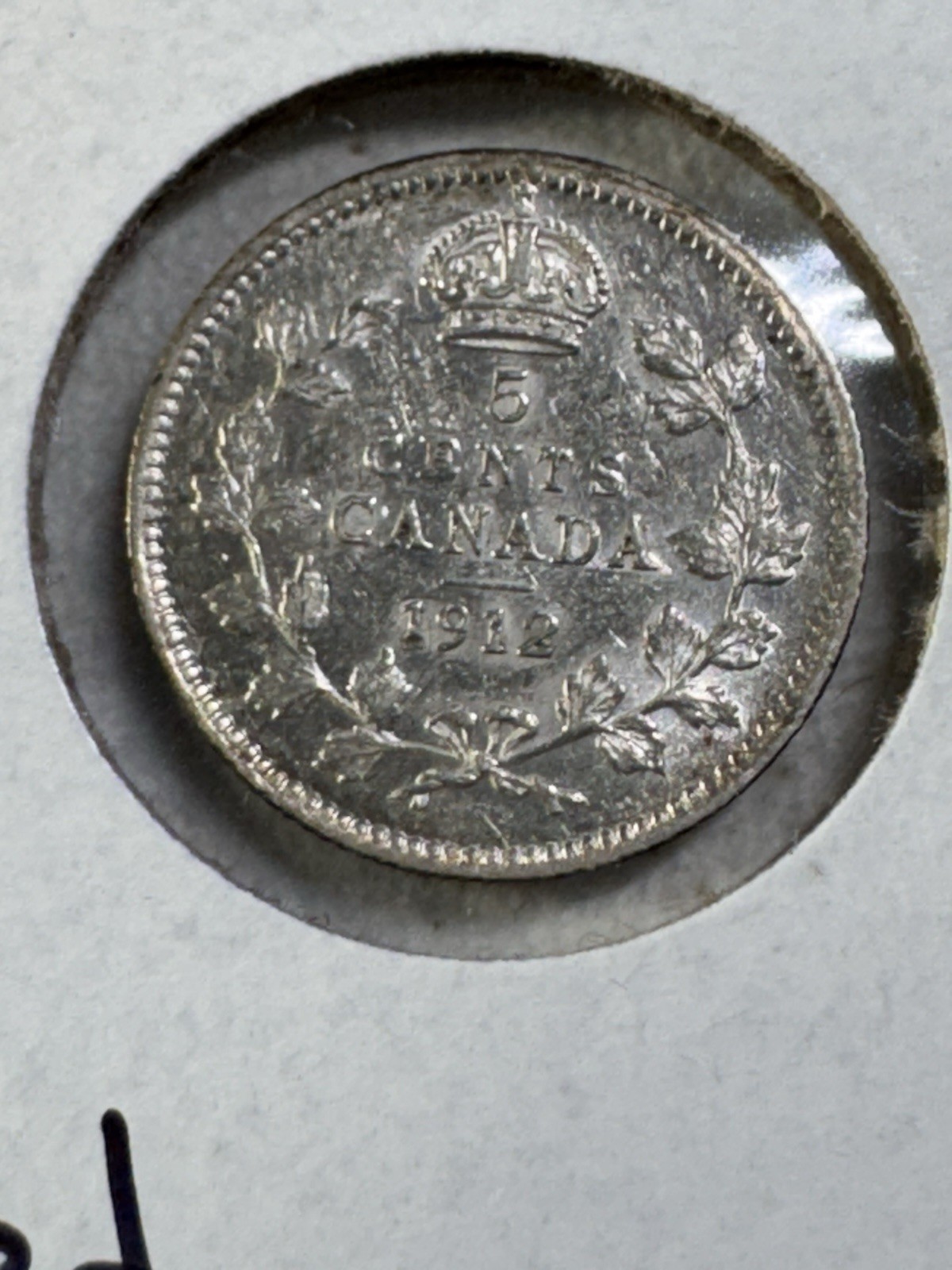 1912 Canada 5 Cents Silver Coin Cleaned