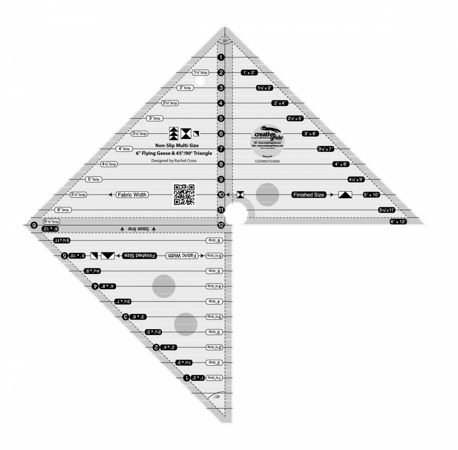 Creative Grids 6" Flying Geese 45 90 Degree Triangle Quilt Ruler CGRMSFG4590