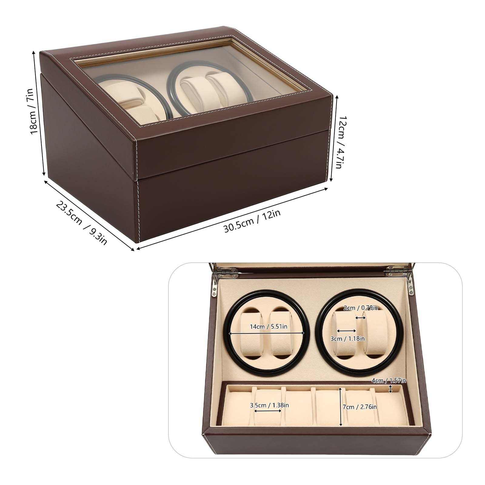4+6 Automatic Rotation Leather Wood Watch Winder Storage Box Display Case