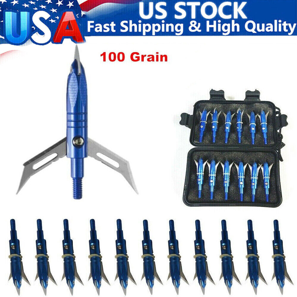 12Pcs 100 Grain Hunting Fishing Broadheads Compound Bow Crossbow Arrow Tips US