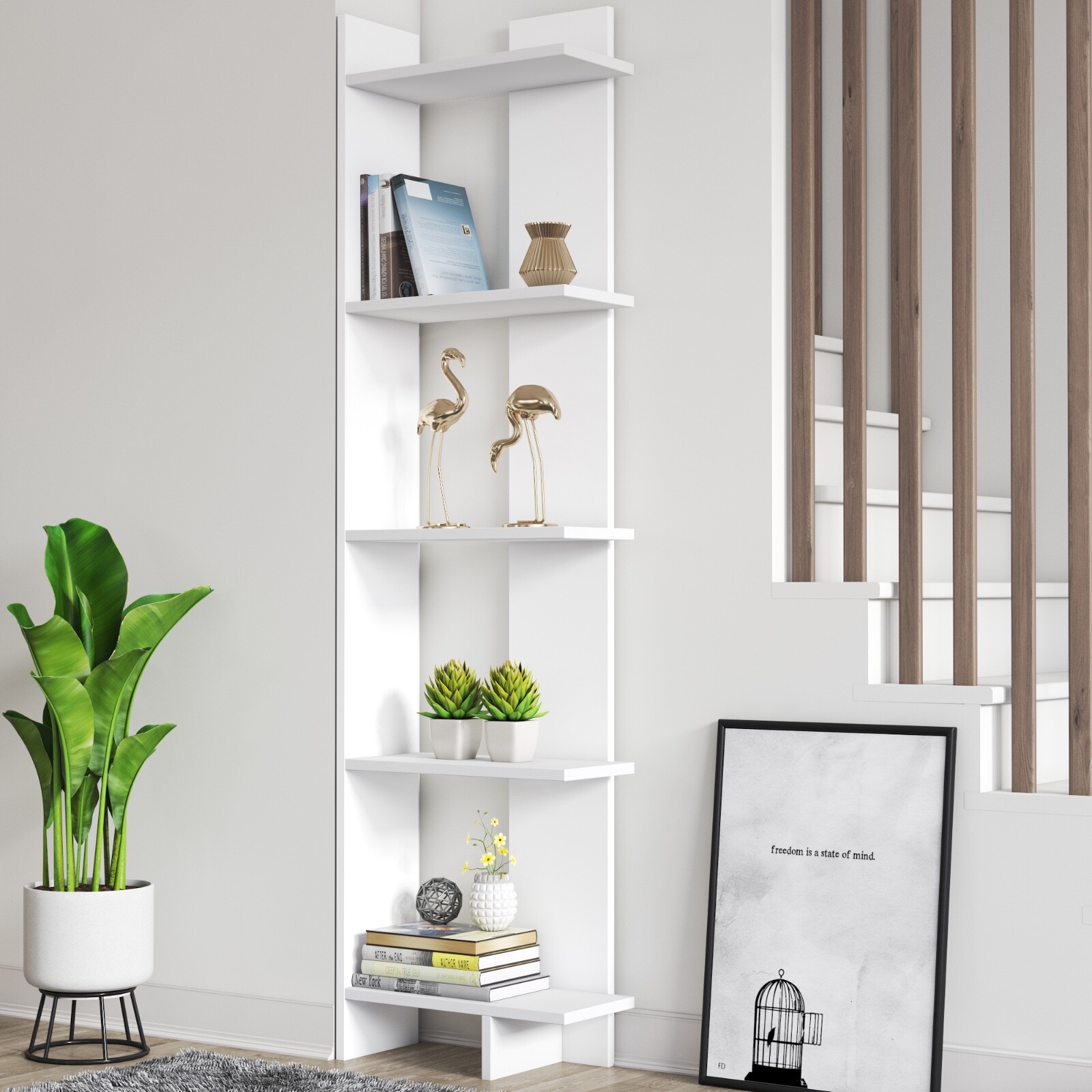Decorotika Alice Wood Corner Bookcase Bookshelf