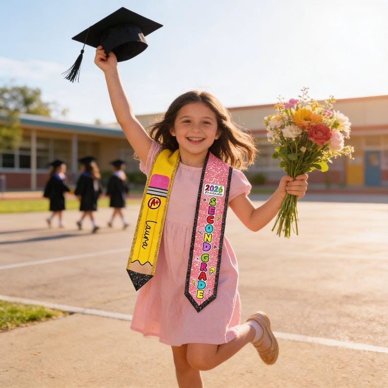 Personalized First Grade Graduation Stole, Custom Name School Grad Sash