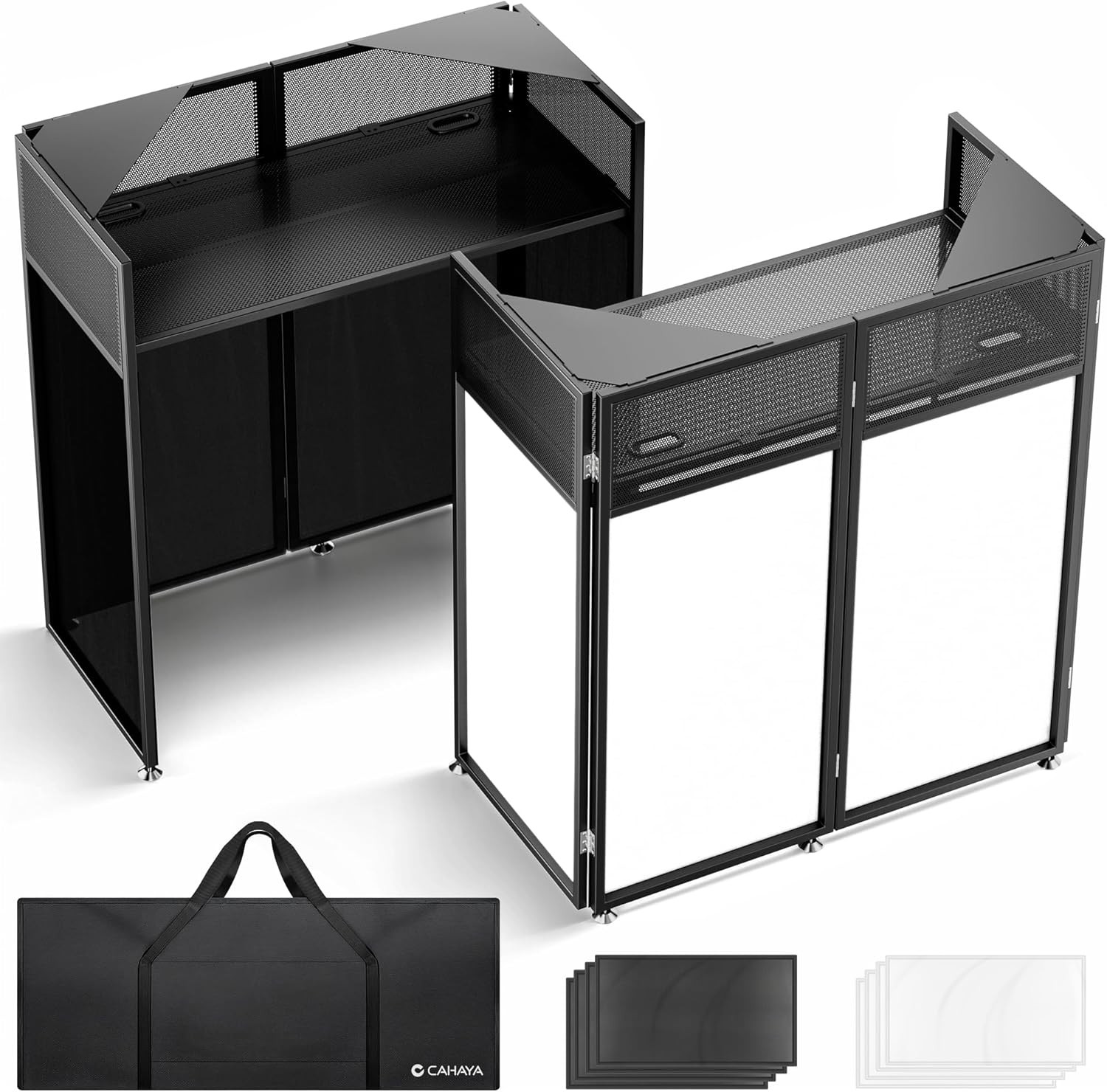DJ Booth Stand Portable – DJ Table Facade for Laptop & Controller Double Top Cor