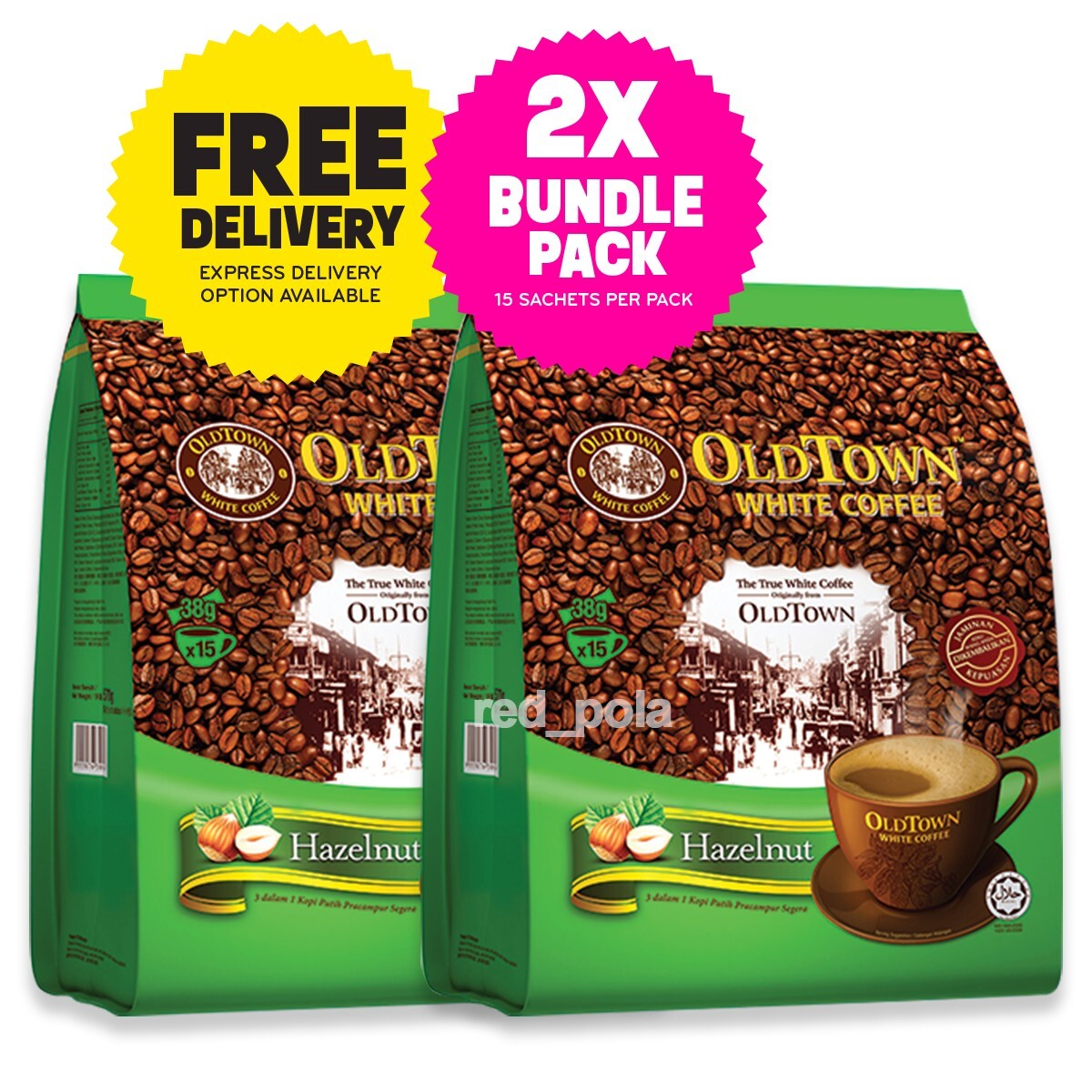 2X Packs Old Town 3-In-1 Instant Hazelnut White Coffee 15 Sticks x 38g Free Ship