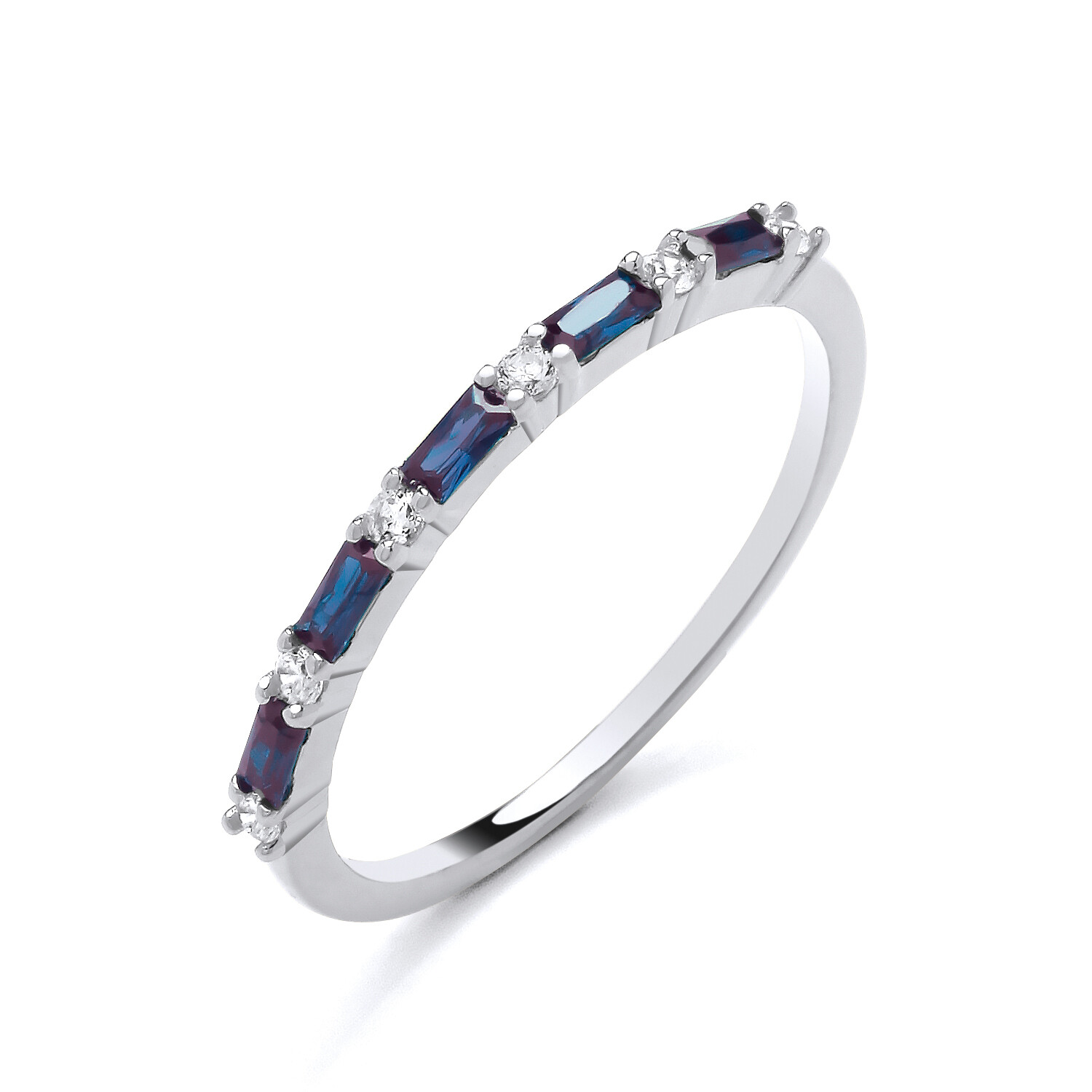 Sterling Silver Simulated Tanzanite & CZ Baguette Cut Eternity Ring size K to S