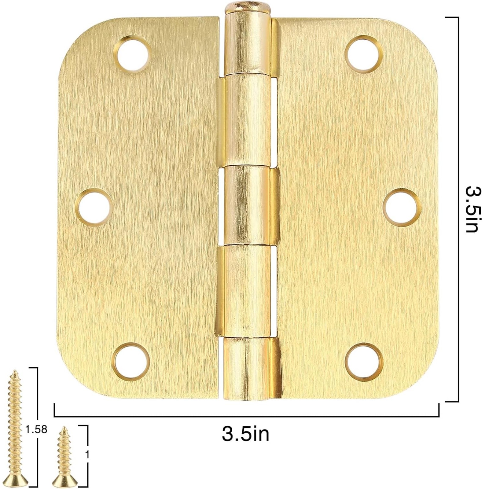 12 Pack Brass Interior Door Hinges 3.5" x 3.5" 5/8 Radius