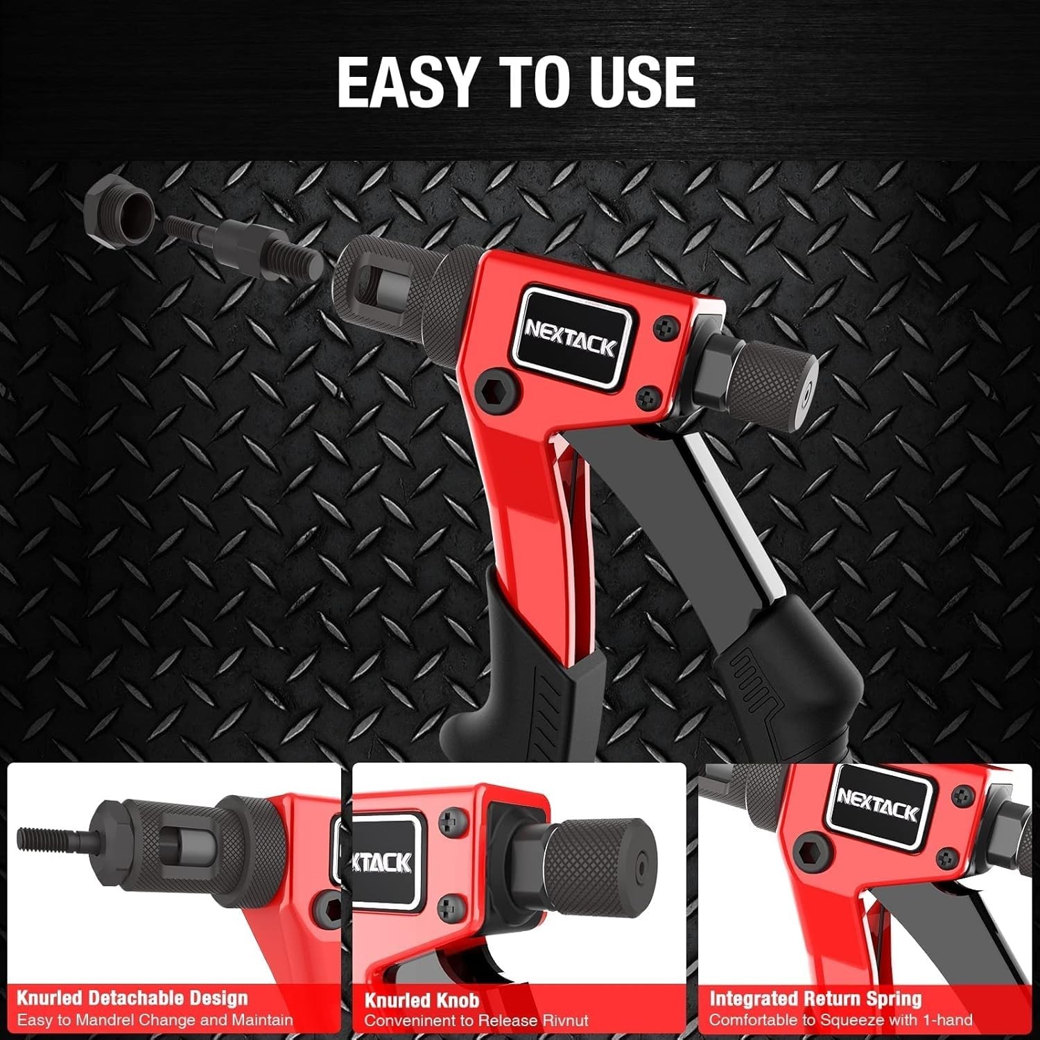 Rivet Nut Tool Kit with a Step Drill Bit & 80 Nutserts for Tight Space, 8" Rivnu