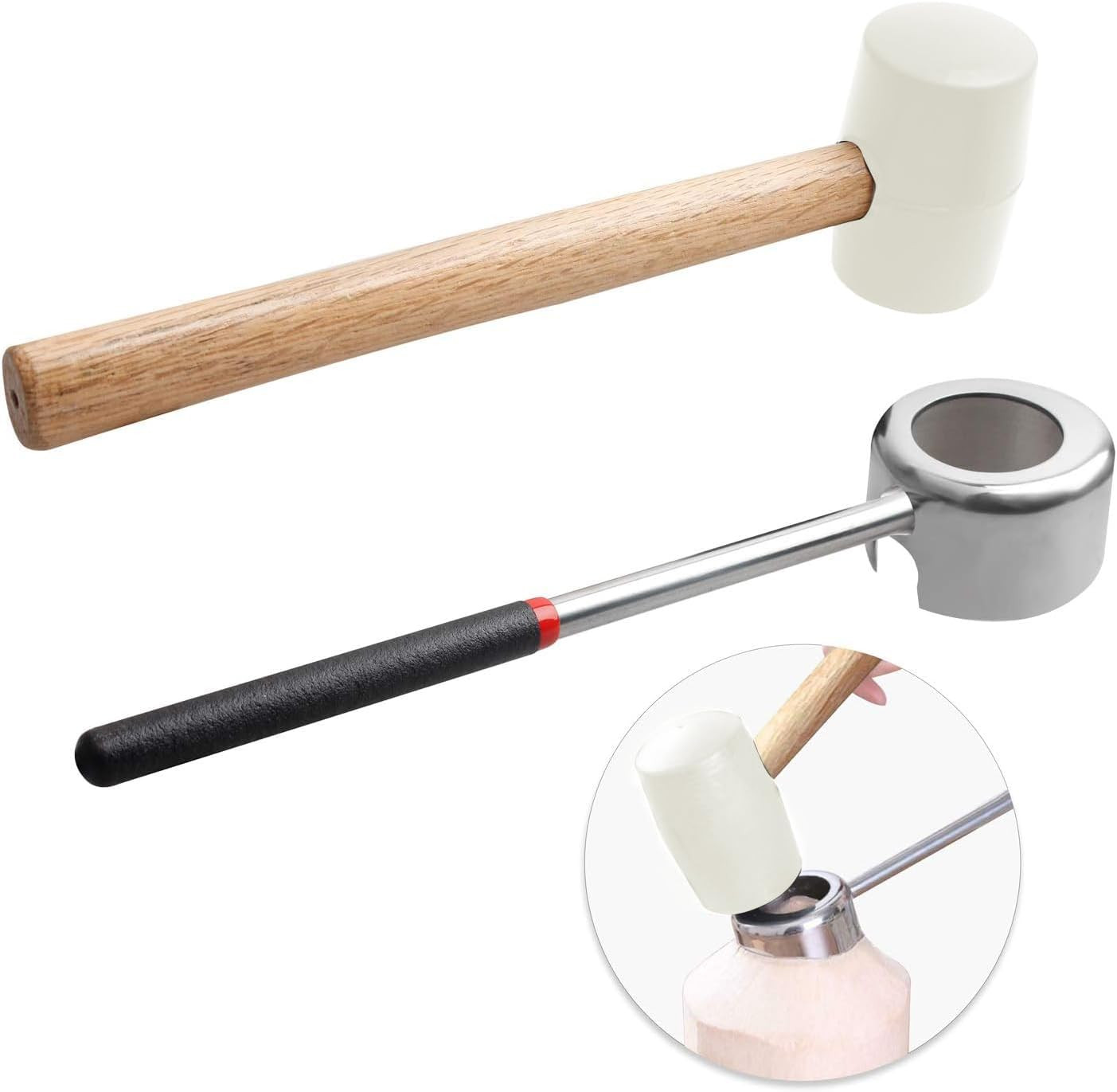 Juego de Abre Cocos de Acero Inoxidable con Martillo Goma para Cocos Tiernos Kit