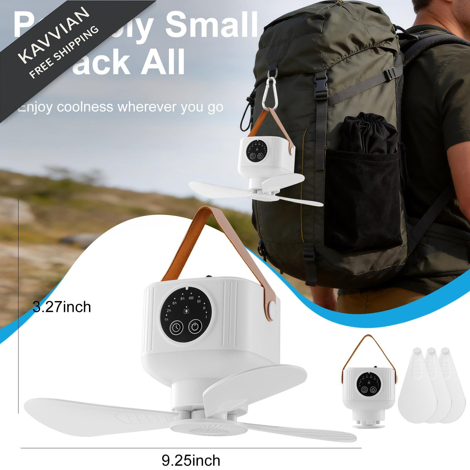 Liomus Portable Camping Fan with Lights,LED Hanging Ceiling Medium, White