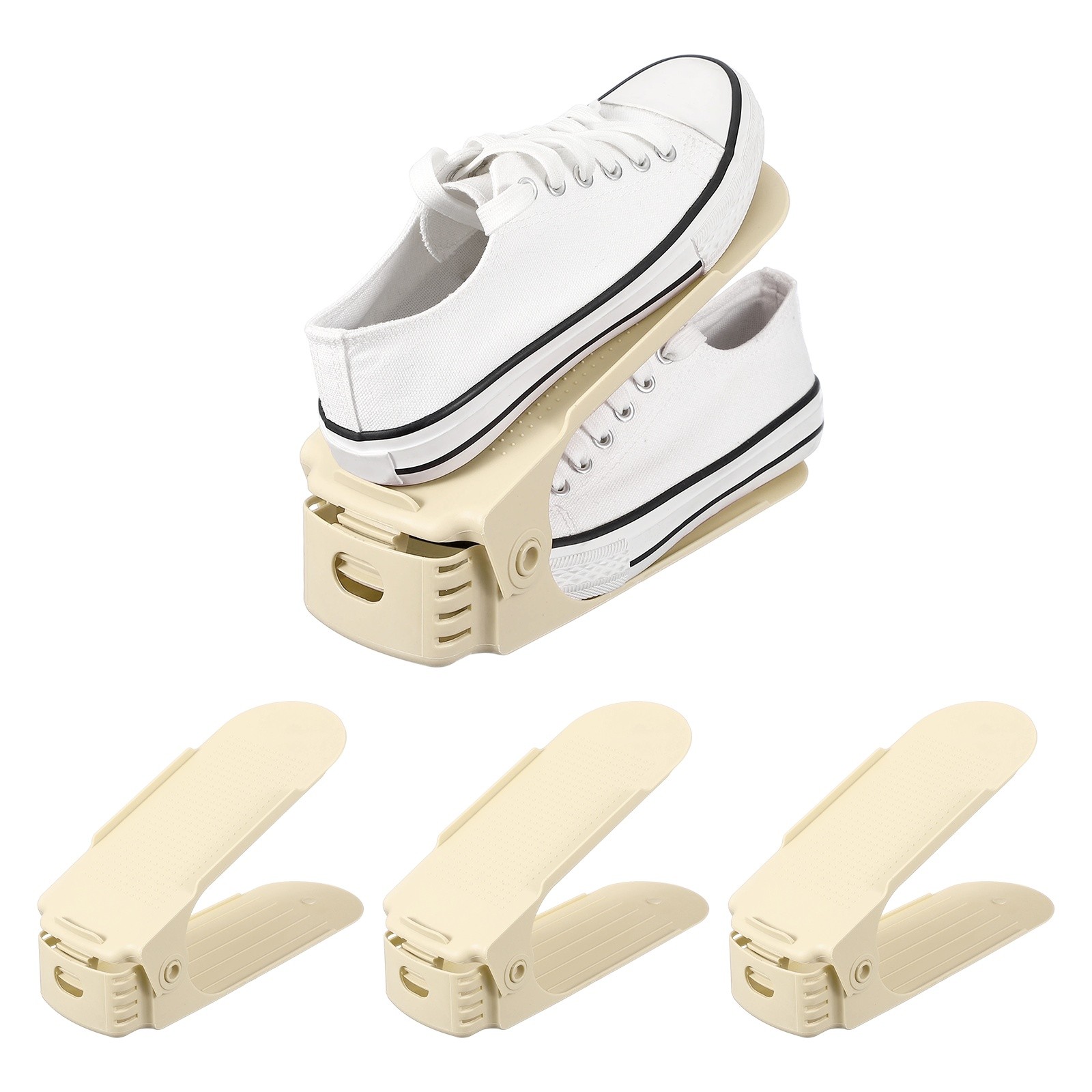 Shoe Slot Organizer 4 Pcs, 9.8x3.5x7.1 Inch Shoe Stacker, Beige