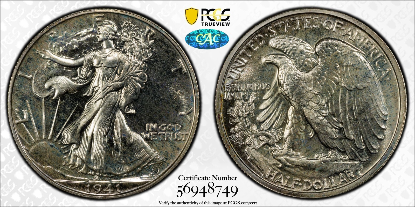 1941 Walking Liberty Half Dollar Proof PCGS CAC PR 67+ PF 67 Plus Rare Coin 50C