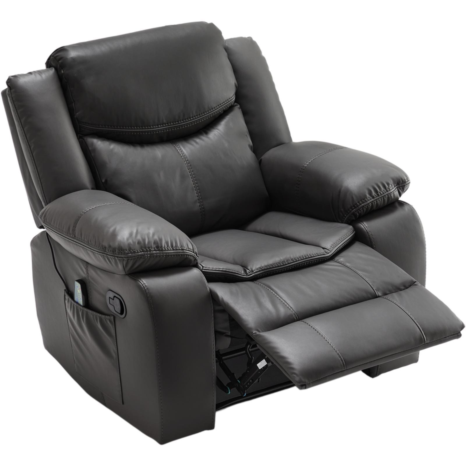 Grey Air Leather Recliner Chair with Heated Massage, Easy Assembly,