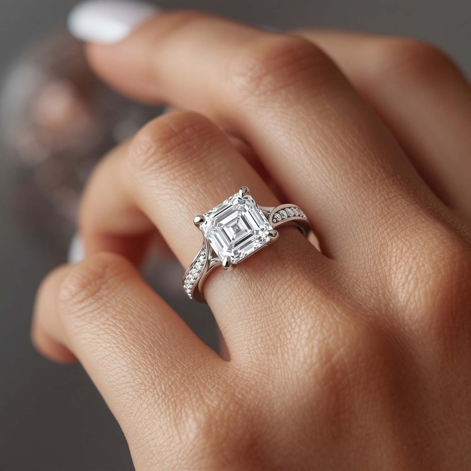 Asscher Cut Diamond Wedding Ring 1.20 Ct IGI Lab Grown CVD 950 Platinum E F VVS