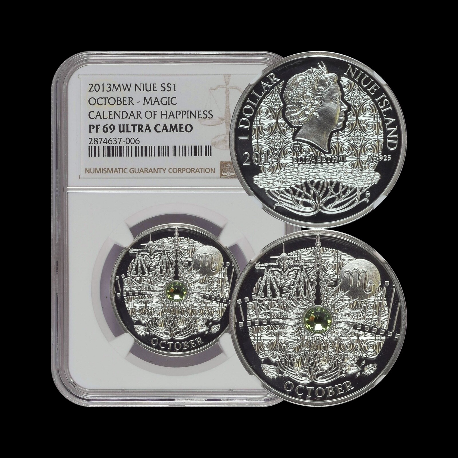NIUE. 2013, Dollar, Silver - NGC PF69 - Magical Calendar, October 637