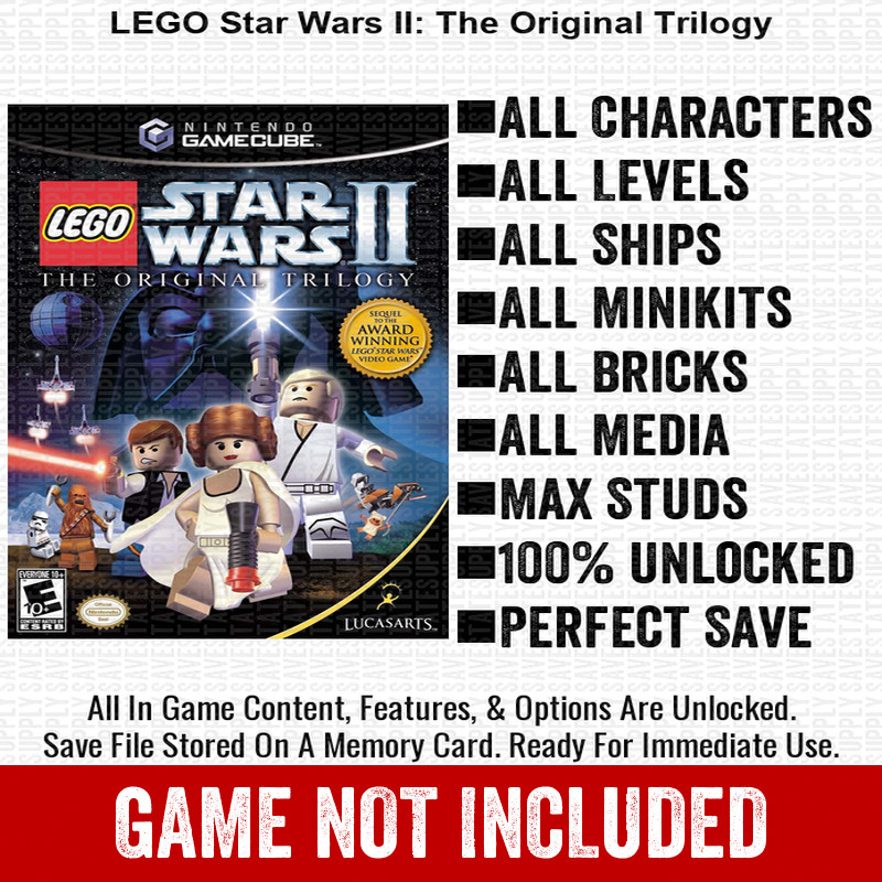 LEGO Star Wars II The Original Tr 100% Nintendo GameCube Memory Card Save CHEATS