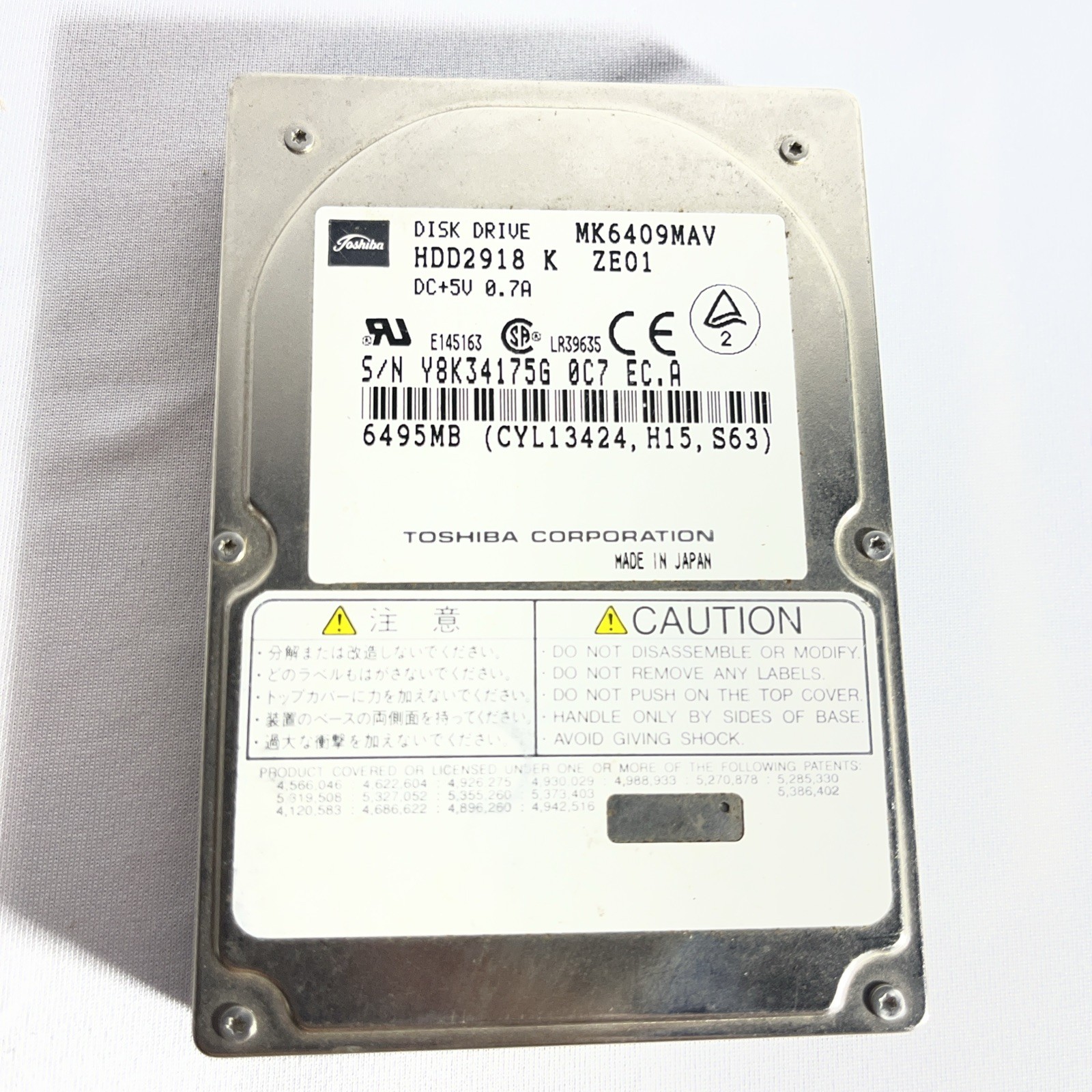 MK6409MAV, 347548-001, HDD2918 TOSHIBA 6495MB AT 2.5 INCH HARD DRIVE