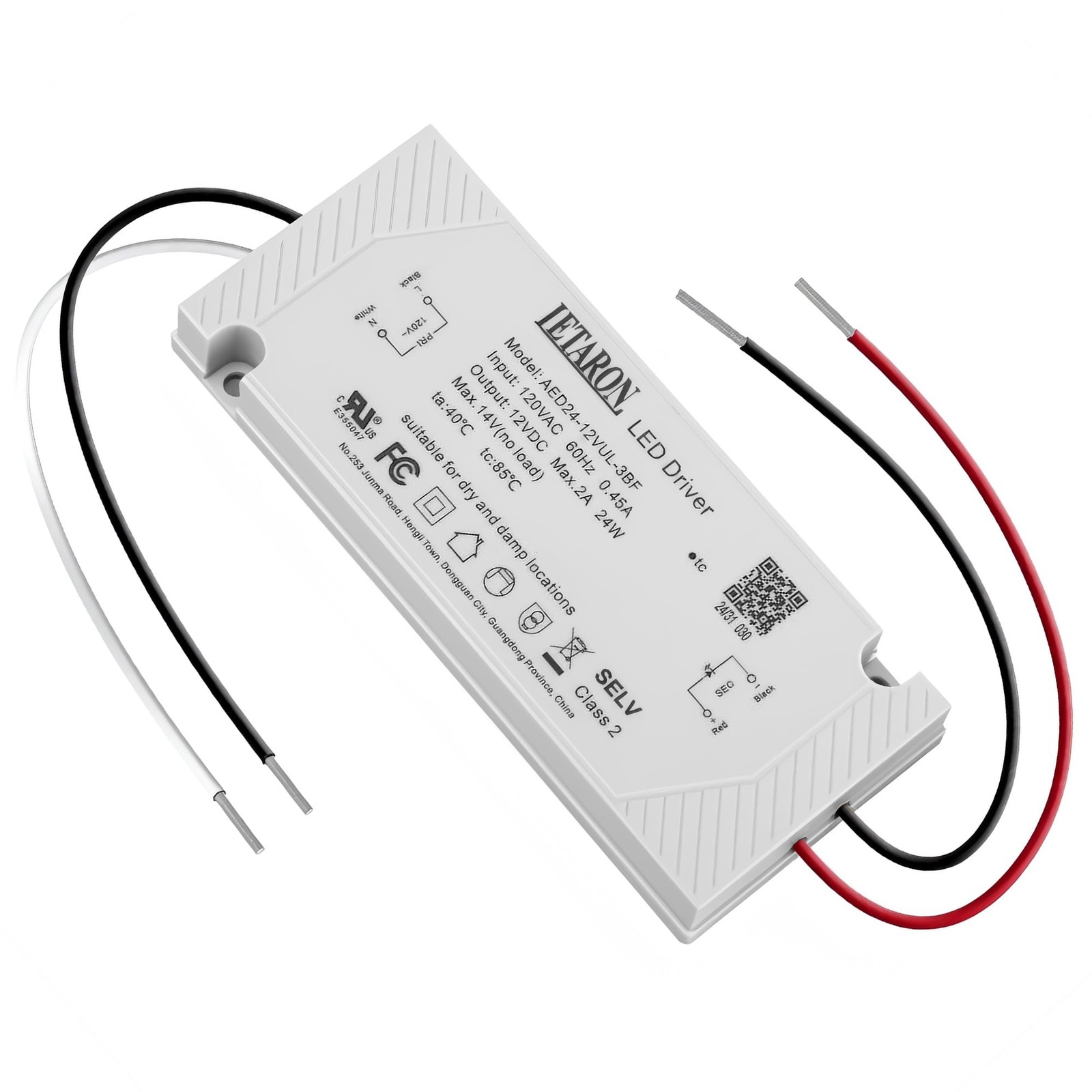 24W 12V LED Driver AC 120V To DC 12V Transformer 2A Power Supply UL Rated