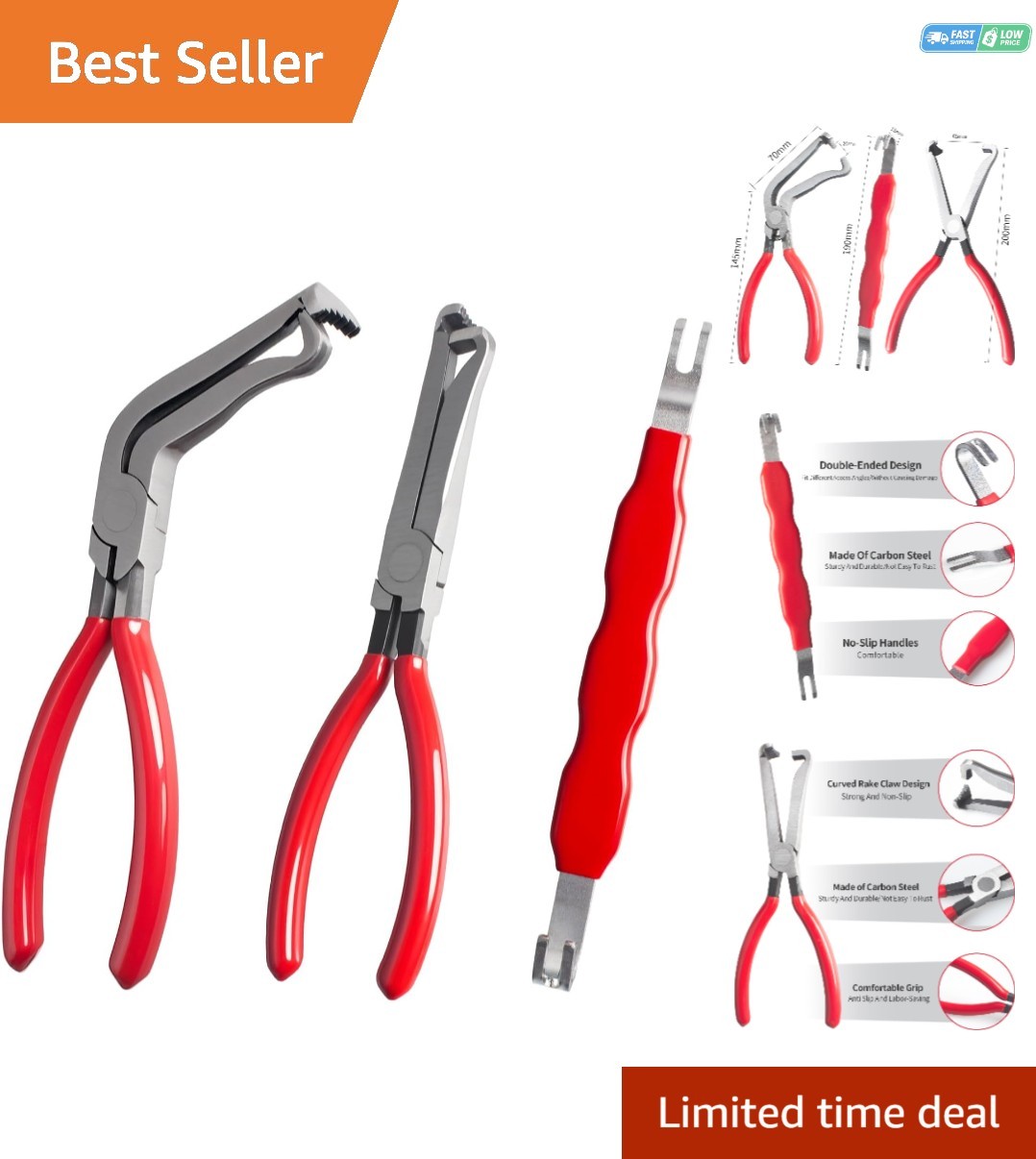 Ergonomic 3-Piece Car Electrical Disconnect Pliers Set - Rust-Resistant Design