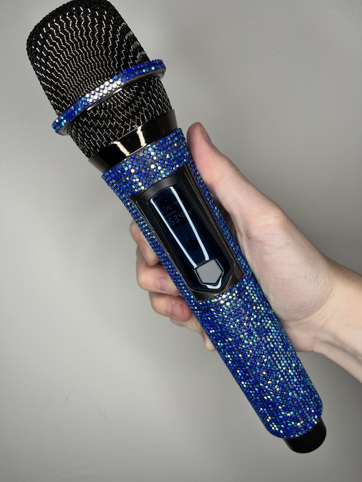 Blue AB Rhinestone Wireless Karaoke Microphone + Receiver System - Rechargeable