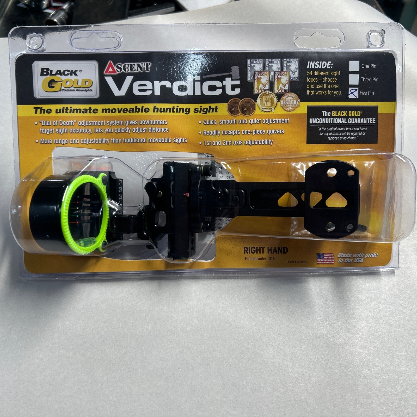 Black Gold Ascent Verdict Sight Dovetail 5 Pin HD Head .019 RH Free Shipping