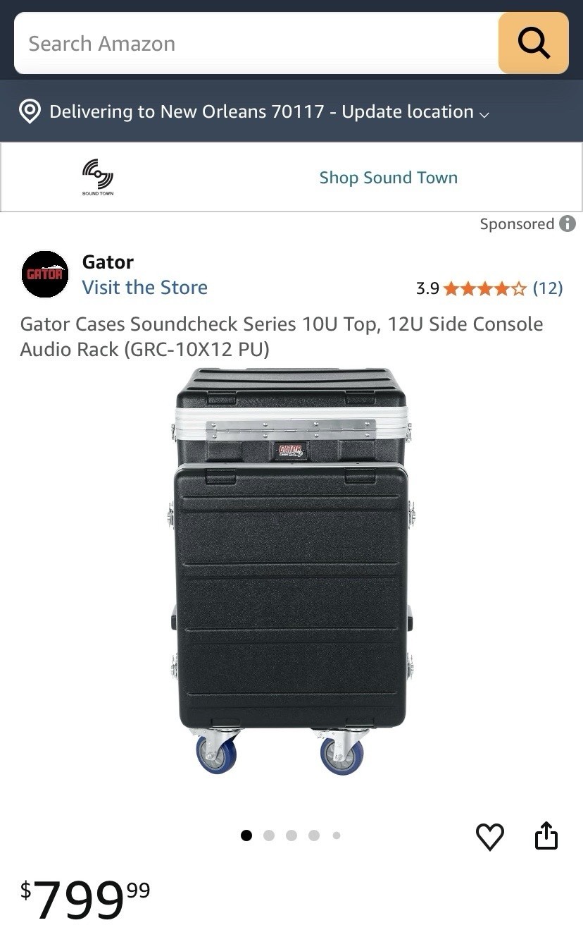 Gator GRC-10X12 PU 10U Top / 12U Front Console Audio Rack Case