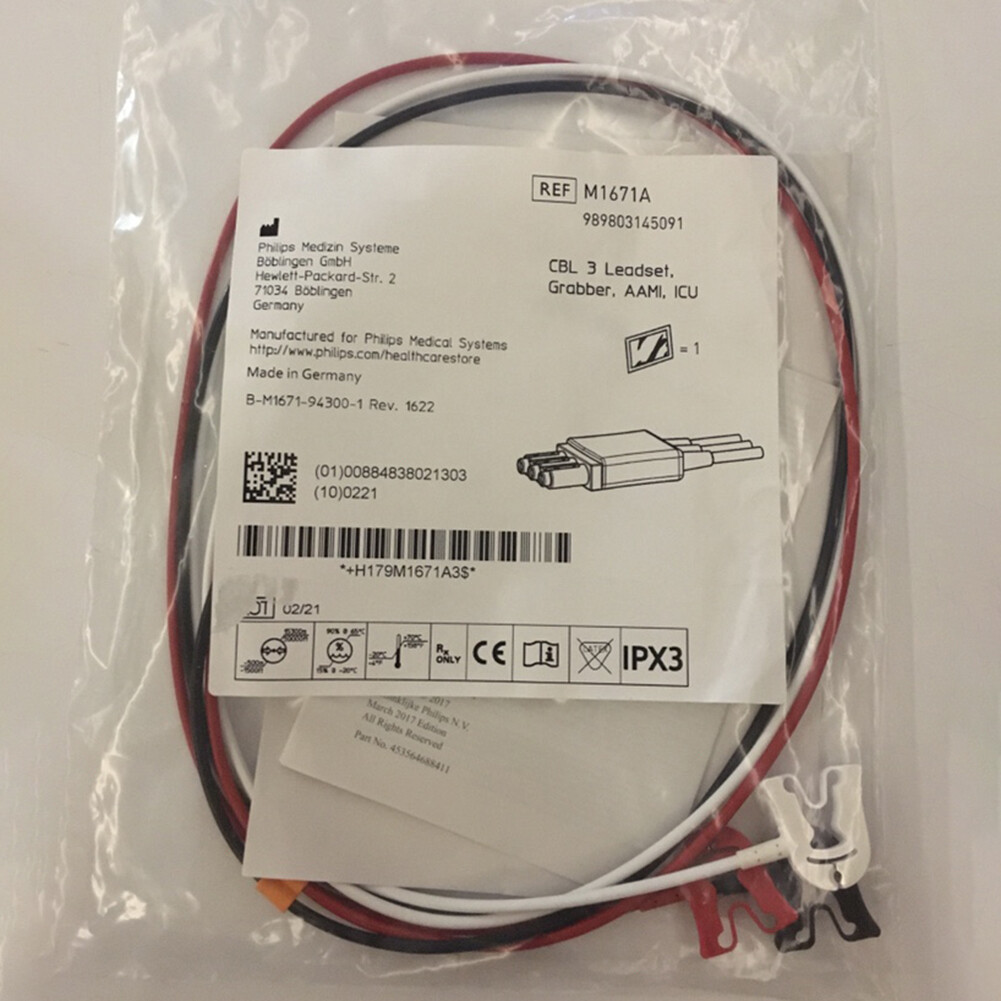 For PHILIPS CBL 3 Leadset, Grabber, AAMI, ICU REF: M1671A or 989803145091