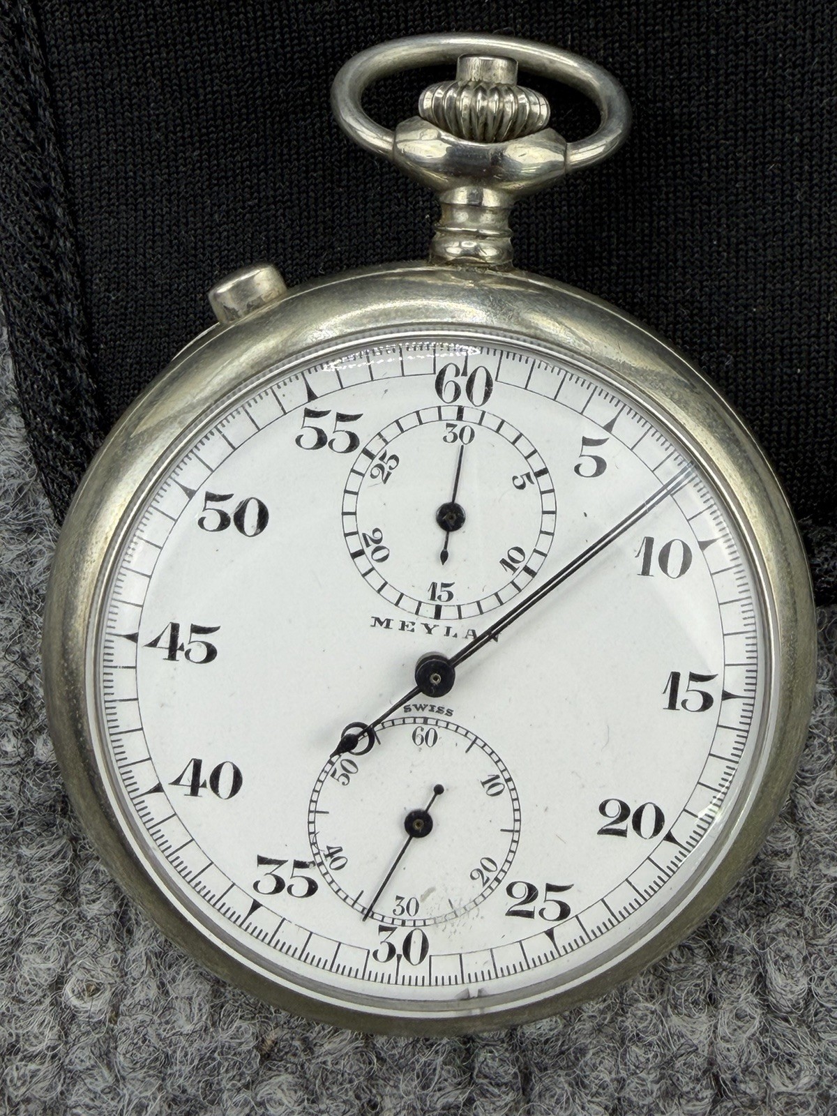 Vintage Meylan Stop Watch Dual Dial Split Second Chronograph Silver Running